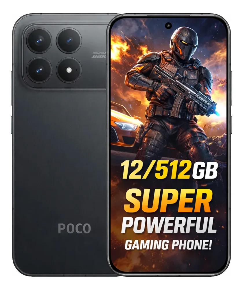 Poco F8 Pro com tela AMOLED 120Hz exibindo interface HyperOS 3 e design premium na cor preta