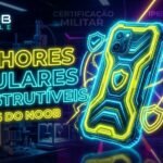 Infográfico em neon destacando os melhores celulares indestrutíveis 2026 com o logo Noob Mobile e selos de certificação militar IP69K.