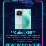 Análise completa para saber se o Smartphone Cubot X90 vale a pena com tela curva AMOLED 120Hz e traseira premium azul claro em destaque na moldura Review do Noob.