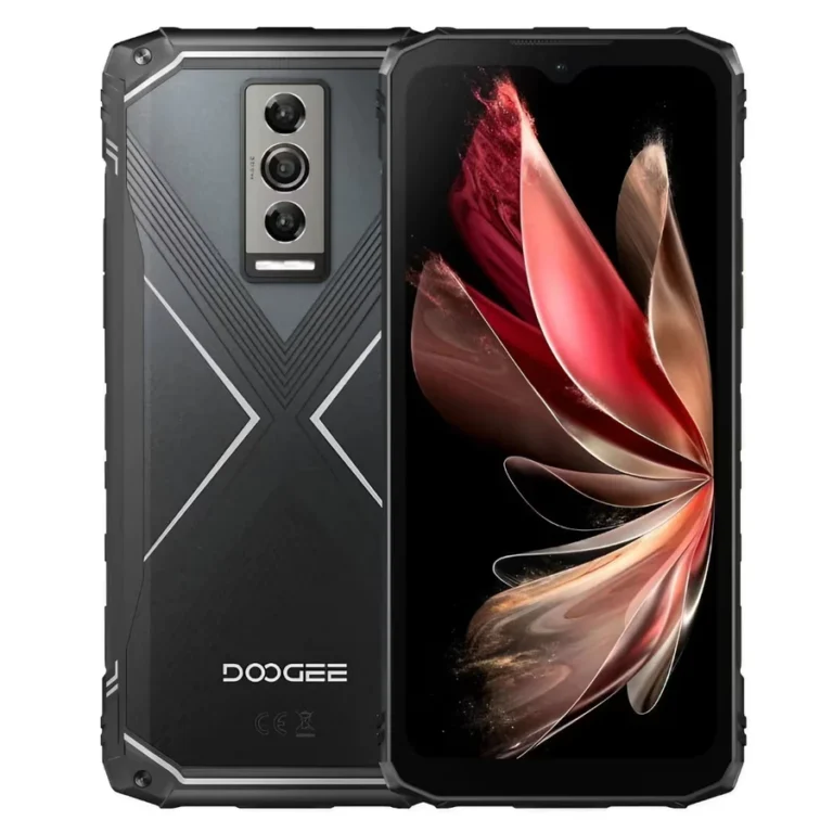 Smartphone Doogee Blade 10 Pro em ângulo frontal e traseiro, destacando o design fino de 10.7mm e corpo ultra resistente na cor preta.