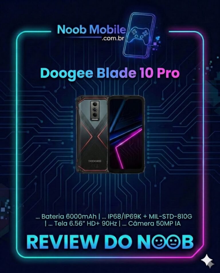 Celular Doogee Blade 10 pro é bom? Smartphone Doogee Blade 10 Pro com design robusto e ultrafino, exibindo resistência militar, ideal para trabalho e uso pesado.