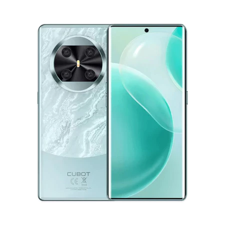 Smartphone Cubot X90 exibindo seu design com traseira em padrão de mármore e tela curva AMOLED para ilustrar se o Cubot X90 vale a pena.