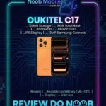 Celular Sabor Iphone 17: Oukitel C17 na cor laranja com interface Android 16 e moldura Review do Noob Mobile.