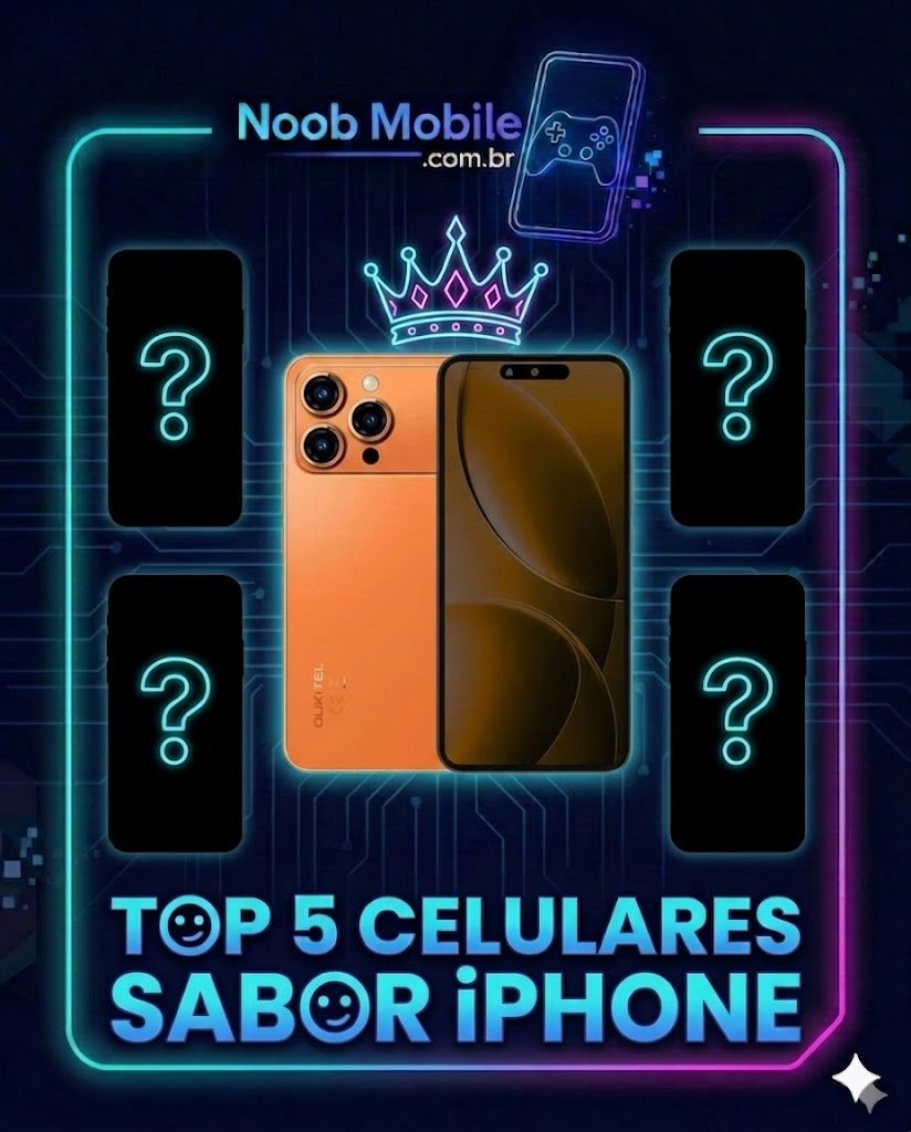 Oukitel P1 Pro em destaque como um dos melhores celulares sabor iPhone 17 em um ranking do Noob Mobile.