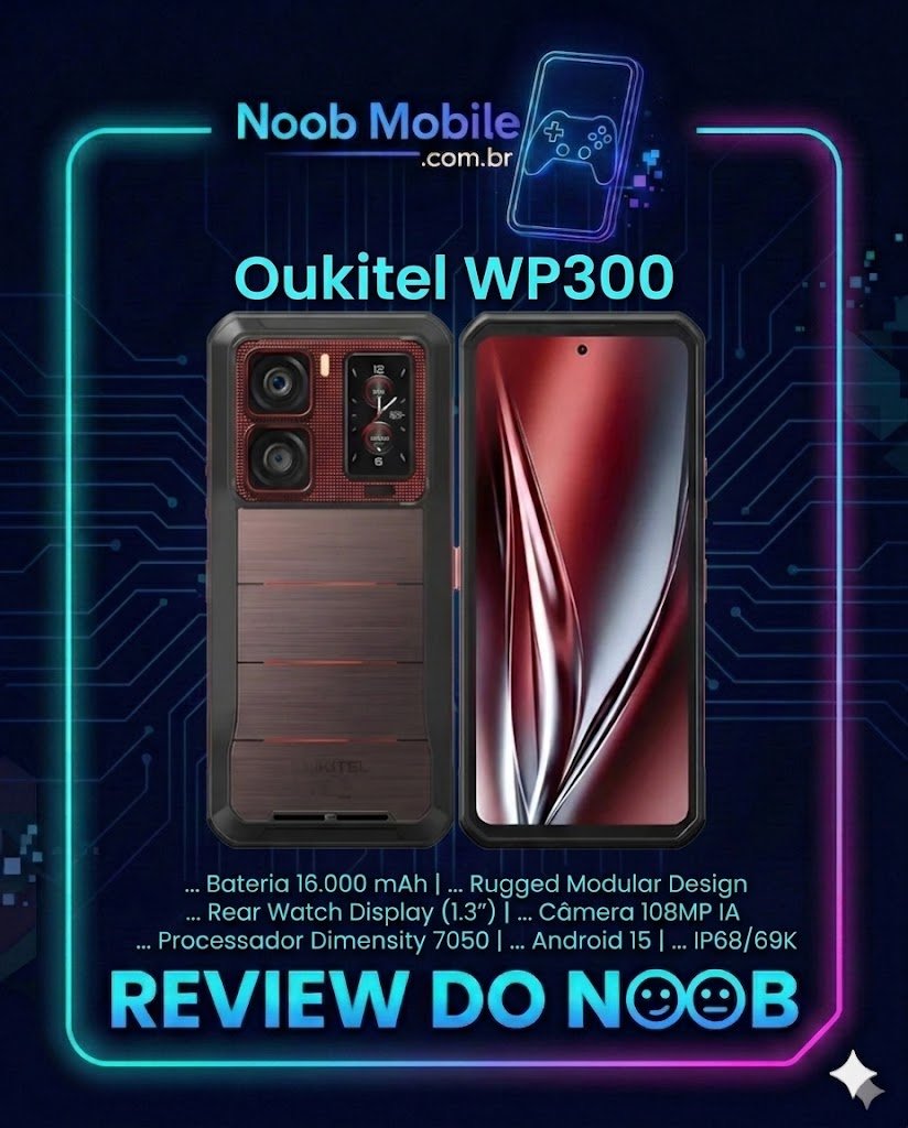 Oukitel WP300 é bom: smartphone robusto e modular 3 em 1 com smartwatch e fones integrados em análise completa no blog Noob Mobile.