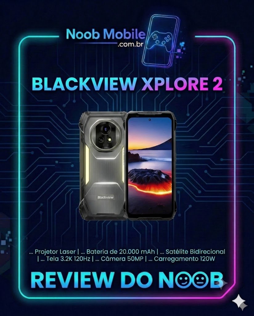 Smartphone robusto Blackview Xplore 2 com projetor a laser, bateria de 20.000 mAh e tela AMOLED 3.2K 120Hz.