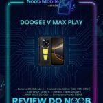 Imagem frontal e traseira do celular indestrutível Doogee V Max Play, mostrando o módulo de câmeras, o projetor integrado e a tela de alta fluidez. Confira se o Doogee V Max Play é bom para uso extremo.