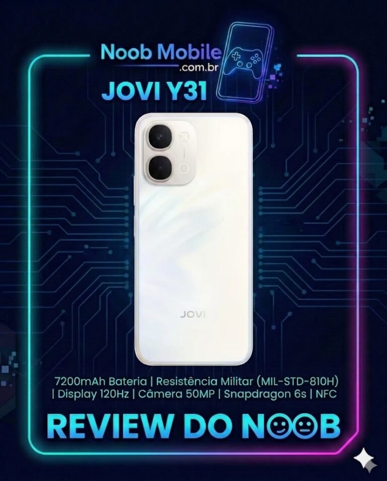 Jovi Y31 é Bom? Smartphone na cor branco lírio, exibindo o design resistente e moderno do novo matador de topos de linha.