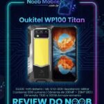 Smartphone robusto Oukitel WP100 Titan em fundo de tecnologia com review Noob Mobile. O Oukitel WP100 Titan é bom para quem busca bateria de 33.000 mAh e projetor integrado.