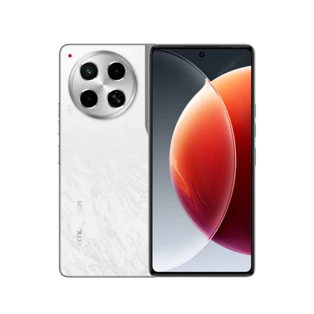 Smartphone Tecno Camon 30 5G exibindo seu design na cor branca com módulo circular para ilustrar se o Tecno Camon 30 5G é bom.