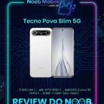 Design do Tecno Pova Slim 5G, o celular mais fino do mundo com proteção militar, exibindo suas especificações de topo para provar por que o Tecno Pova Slim 5G vale a pena.