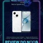 O infográfico do Noob Mobile mostra por que o celular Tecno Spark Go é bom, destacando bateria de 5000mAh, display de 90Hz e câmera dupla.
