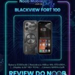 O smartphone blackview fort 100 é bom para o trabalho pesado, destacando seu design robusto em cor preta e detalhes laranja.