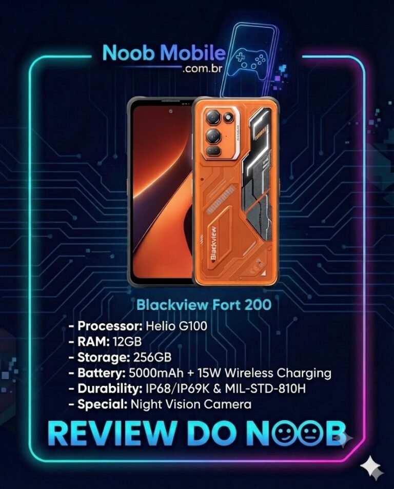 Smartphone Blackview Fort 200 é bom, celular rugged com processador Helio G100 e câmera de visão noturna.