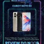 Smartphone Cubot Note 60 nas cores dourado e preto exibindo o design traseiro e a tela frontal, provando que o Cubot Note 60 é bom em autonomia e fluidez.