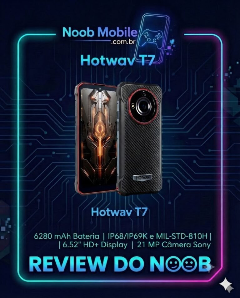 Smartphone robusto Hotwav T7 indestrutível com bateria de 6.280 mAh; descubra se o Hotwav T7 é bom para trabalho pesado.
