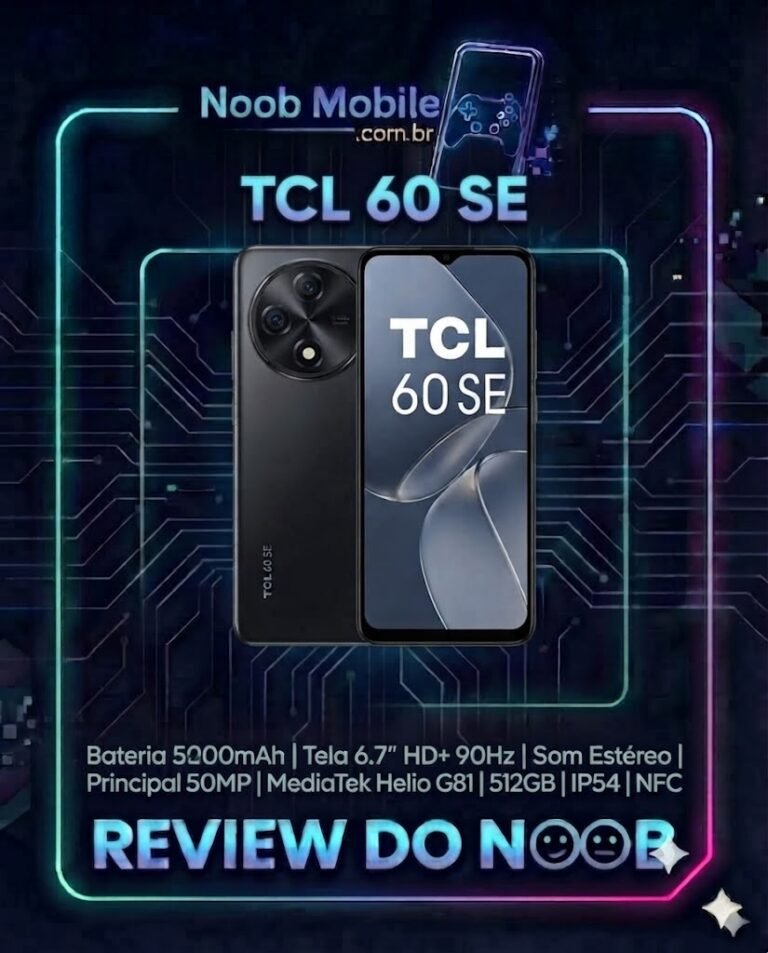 Smartphone TCL 60 SE é bom para o dia a dia, exibindo seu design moderno e tela de alta fluidez.