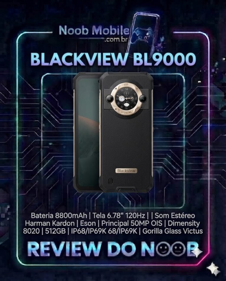 Descubra se o smartphone robusto Blackview BL9000 é bom através do banner oficial de review do Noob Mobile.