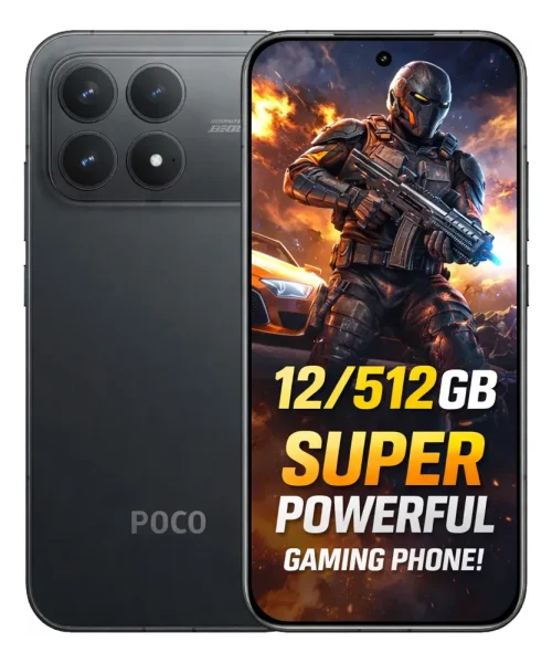 Poco F8 Pro com tela AMOLED 120Hz exibindo interface HyperOS 3 e design premium na cor preta