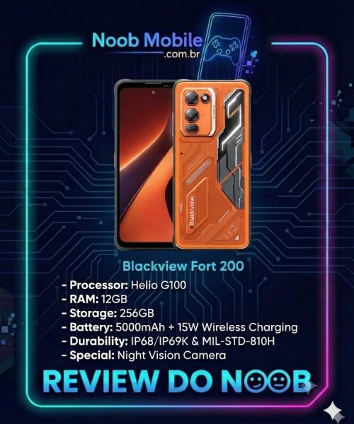 Smartphone Blackview Fort 200 é bom, celular rugged com processador Helio G100 e câmera de visão noturna.
