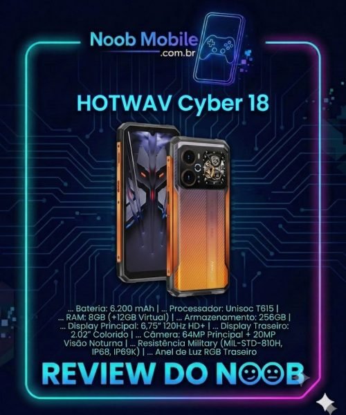 Hotwav Cyber 18 é bom: Smartphone robusto com tela traseira e anel de luz RGB. O Hotwav Cyber 18 é bom para trabalho pesado e aventuras.