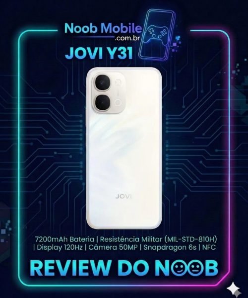 Jovi Y31 é Bom? Smartphone na cor branco lírio, exibindo o design resistente e moderno do novo matador de topos de linha.
